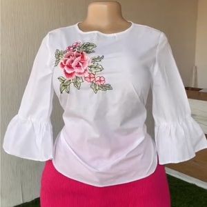 Brand: Atmosphere. Material type: Cotton shirt with flower embroidery. Size: 6